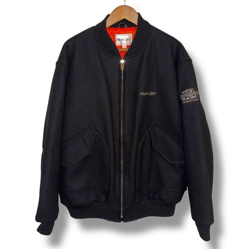 Reebok RBK Wool & Leather 2006 Super Bowl Bomber Jacket Sz L